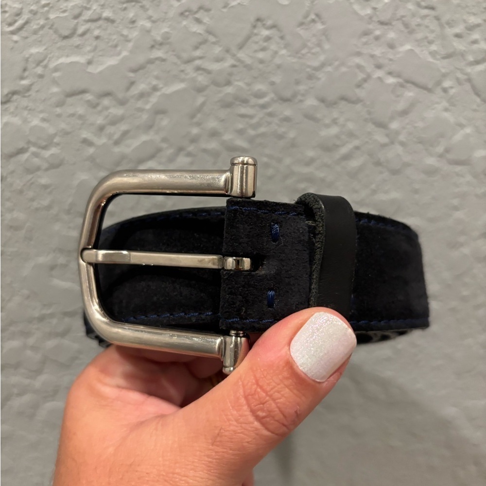 Ermenegildo Zegna Suede, Black Leather Belt with Silver Buckle (260)